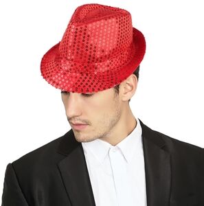 Red Sequin Fedora Hat Christmas Holiday Festive Valentine's Party Themed Event